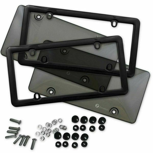 

2x clear tinted smoked bubble license plate tag shield cover and frame auto