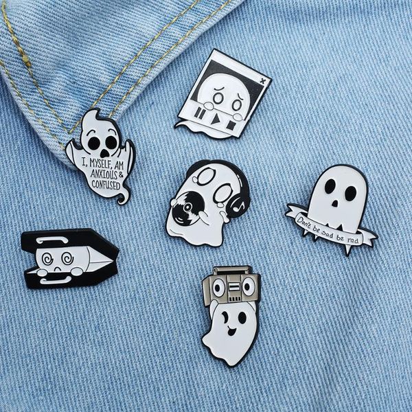 

pins, brooches cute boo enamel pins custom ghost music box brooch lapel badge bag cartoon funny jewelry gift for kids friends, Gray