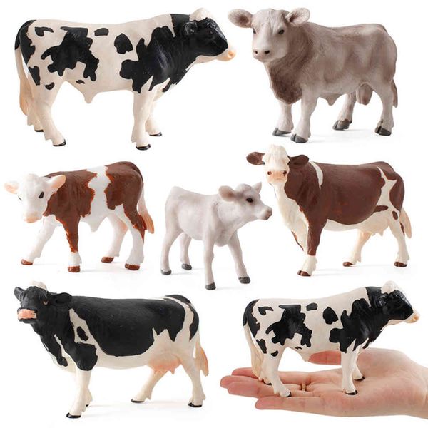Zoo Farm Fun Cow Action Figure Figurine di animali simulati Modelli in plastica Educativi per bambiniGIOCATTOLI Miniature Casa delle bambole 7 pezzi Vendita