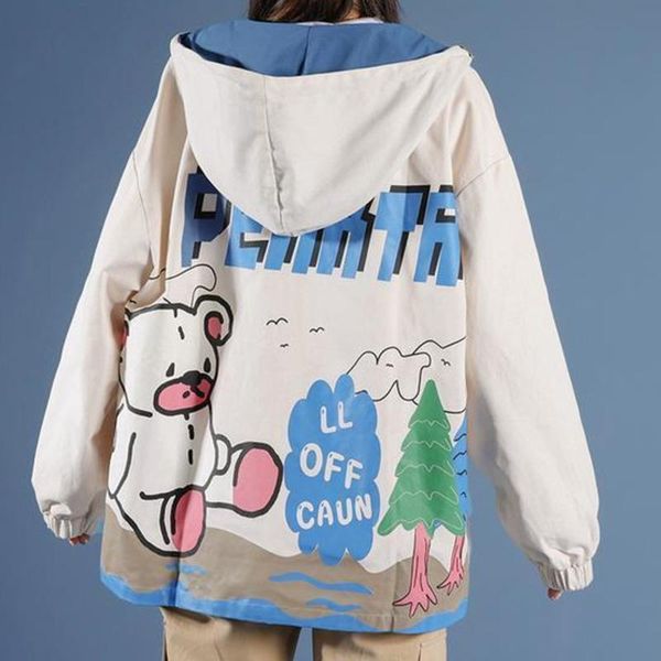 

women's jackets bomber jacket women baseball uniform cartoon print college style girl loose versatile autumn thin coat harajuku vintage, Black;brown