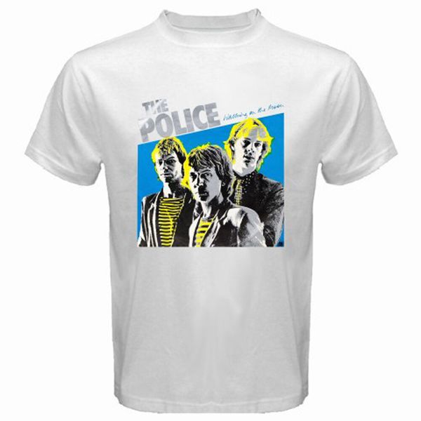 

the police walking on the moon english men's white t-shirt size s-3xl, White;black