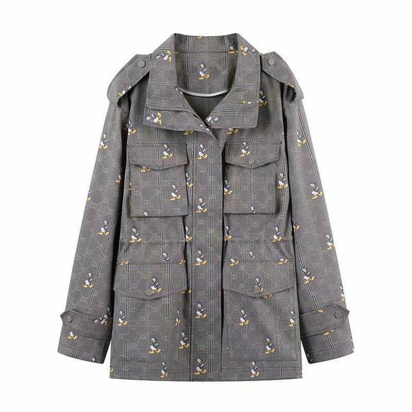 

women's 2021 spring cartoon printing loose jacket leisure work clothes windbreaker 2d1f632 trench coats, Tan;black