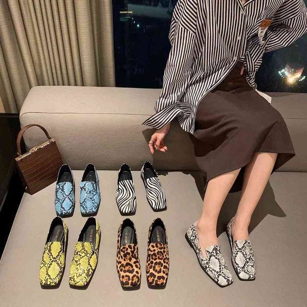 

square toe women flats shallow snake printed/leopard slip on mules shoes fashion ladies sandals pumps flats heeled size 35-39 210513, Black