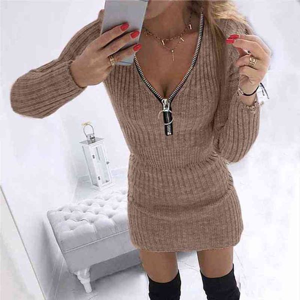 

autumn winter zipper womens dresses v neck party casual solid elegant long sleeve mini slim pullover vestido, Black;gray