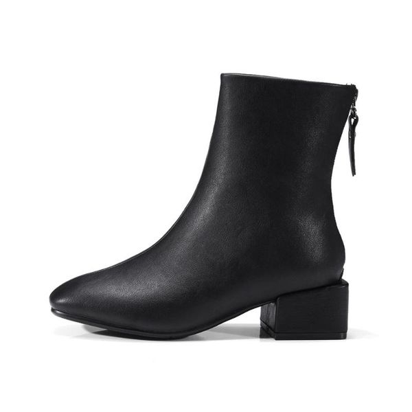 

boots winter for woman fashion consice square toe pure color silver back zipperankle 32-42, Black
