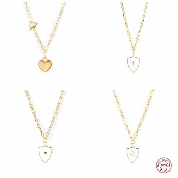

chains mc 925 sterling silver ins fashion heart drop necklace for women 40cm long chain bijoux colar jewelry