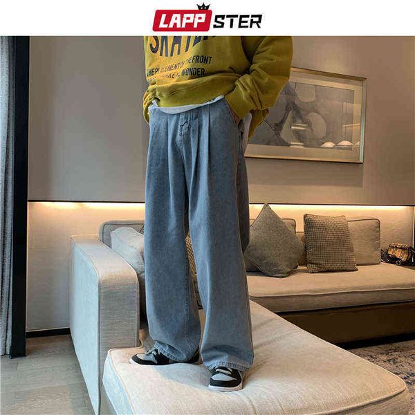 

lappster men baggy y2k low rise jeans pants 2022 mens streetwear wide leg kpop denim trousers male causal vintage joggers 0309, Blue