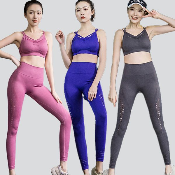 

ins 2-piece sports fitness women's seamless bra running fast dry pants yoga suit, Gray