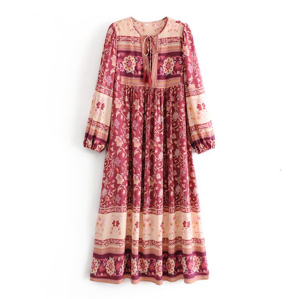 

casual dresses women floral print bohemian beach es cotton tassel long sleeve spring autumn summer boho holiday maxi ri9c, Black;gray