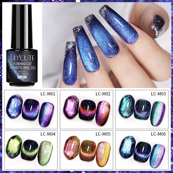 

nail gel lilycute 7ml flowing cat magnetic polish blue purple glitter semi permanent soak off uv art design, Red;pink