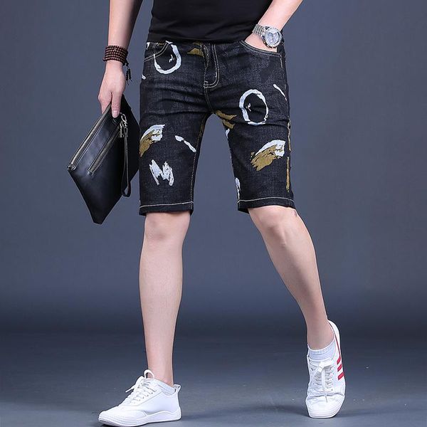

men's shorts summer casual men fashion printed straight knee length denim black camouflage male short jeans, White;black