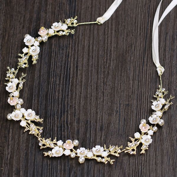 Le Liin Nupcial Floral Headband Bride Pearl Headpiece Acessórios de casamento de ouro jóias de jóias de jóias da dama de honra Boho