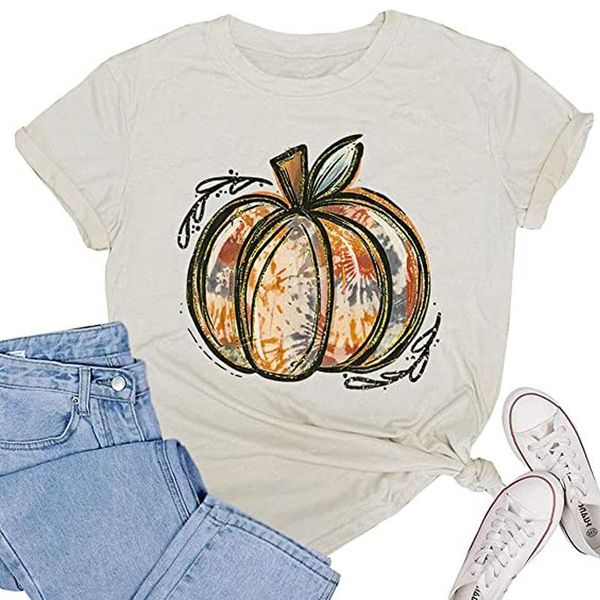 

women's t-shirt tie dye pumpkin tees shirt womens funny halloween cute spice fall, White