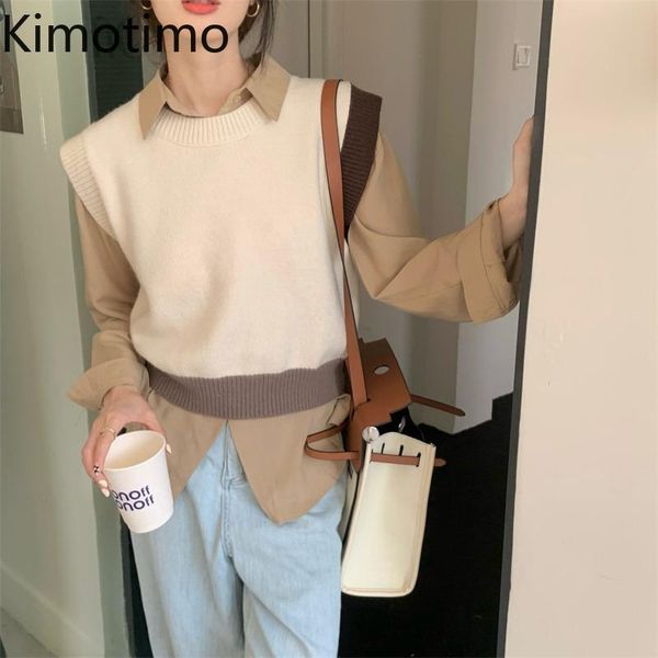 

women's sweaters kimotimo sweater vest women early autumn o-neck color block tank korean fashion outwear overlap cropped knitted waistc, White;black