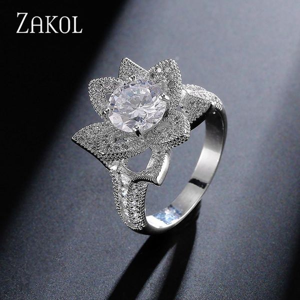

wedding rings zakolwedding crystal silver color flower design engagement zircon ring fashion bijoux for women ladies jewelry fsrp003, Slivery;golden