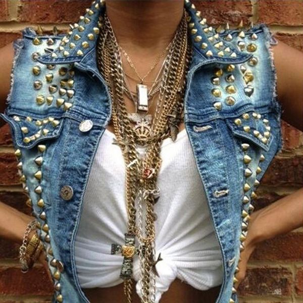 

men's hoodies & sweatshirts street ladies rivets plus jacket casual size motorcycle jackets coat denim harajuku button fashion sleevele, Black