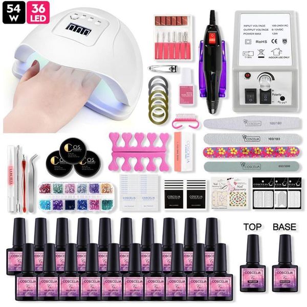 

20pcs gel nail polish set for manicure with 54w led lamp tools art kit pusher all1