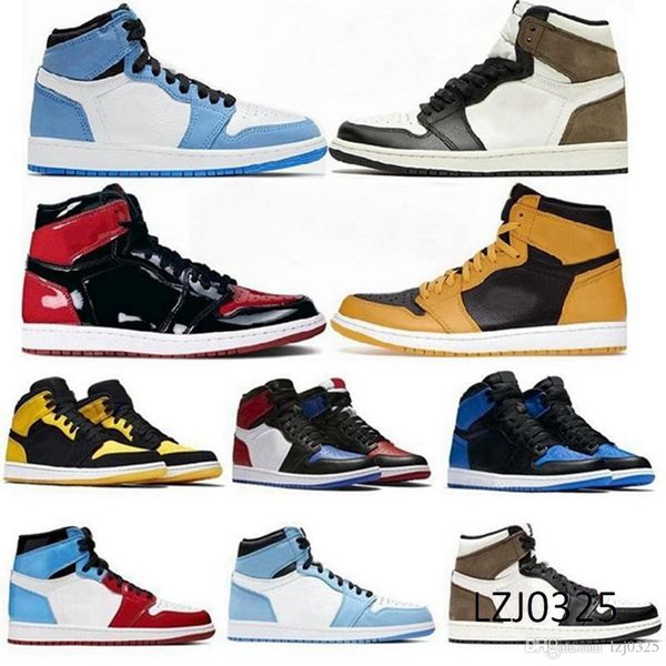 

the new university blue boots jumpman 1 basketball shoes 1s high dark mocha unc light smoke grey chicago patent bred royal toe men women des, Black