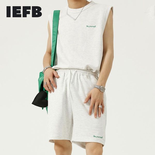 

men's tracksuits iefb wear 2021 summer sports tank + drawstring elastic shorts loose fashion two pieces set casual suit 9y7602, Gray