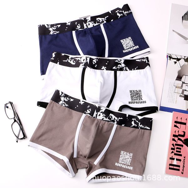 

men's underwear, men's boxers, youth pure color, tide brand, cotton four corner, summer middle waist, breathable pants, Black;white