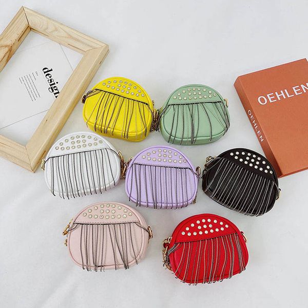 

kids handbags baby bag girls bags children accessories rivet childrens tassels fashion purse rhinestone purs shoulder chain messenger handba, Black