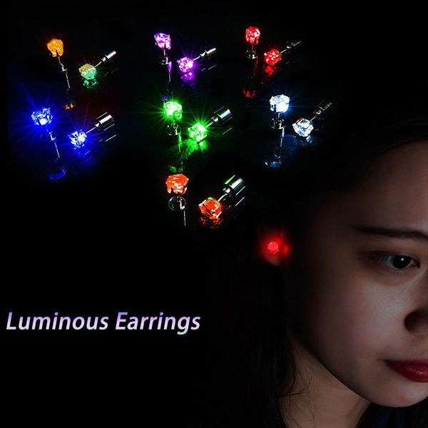 

stud 1 pair flashing earrings led light luminous ear studs for dance xmas ktv party bar nightclub bling jewelry, Golden;silver
