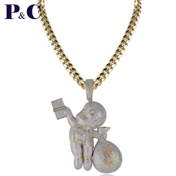 

pendant necklaces hip hop jewelry boy thief & pendants iced out zircon necklace with cuban chain gold for men, Silver