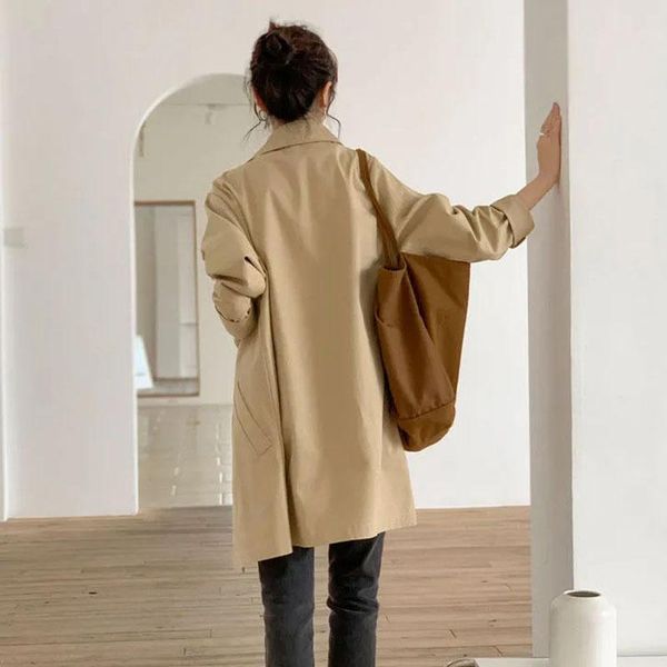 

women's vests trench women solid single breasted long turn-down collar pockets womens windbreaker style elegant trendy leisure simple, Black;white