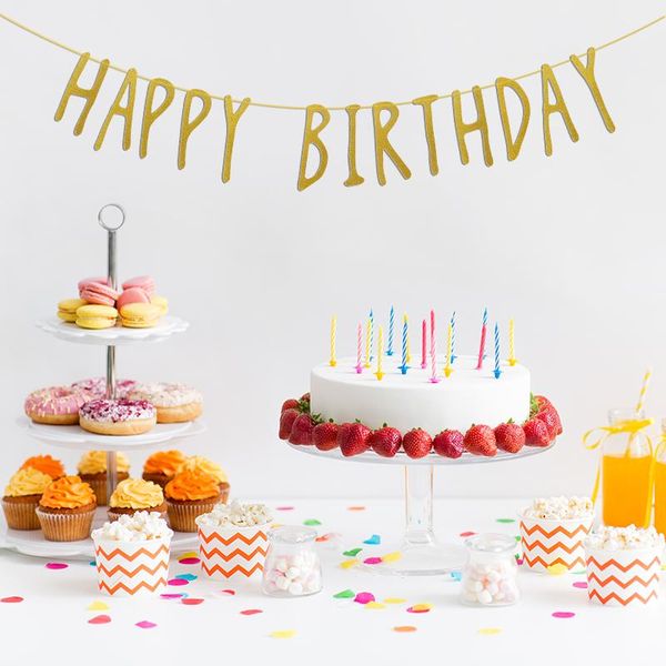 

party decoration happy birthday garland gold letter banner hanging bunting flags for boy girl baby shower