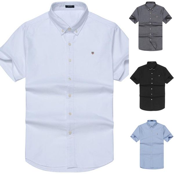 

quality homme high classic gan oxford shirts camisa masculina men short sleeve dress 100% cotton hombre chemises men's casual, White;black