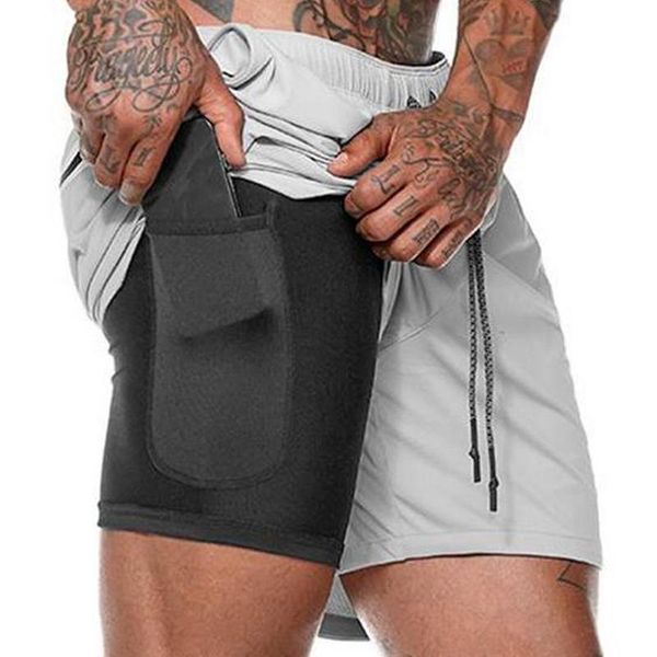 

mens shorts two layer 2021 gym running 4 colors breathable fitness bottoms pockets famous man clothes sports men's, White;black