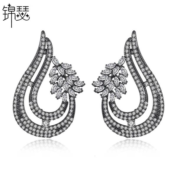 

jewelry charm stud drop earrings copper inlaid 3a zircon creative fashion banquet women's water, Golden