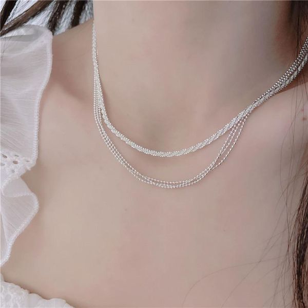 

chains fashion small silver beans shiny multilayer plain chain necklace for women bright classical monolayer choker jewelry
