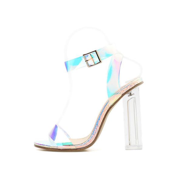 

designer women square crystal heels sandals summer silver clear snadals ladies party street shoessize 35-42, Black