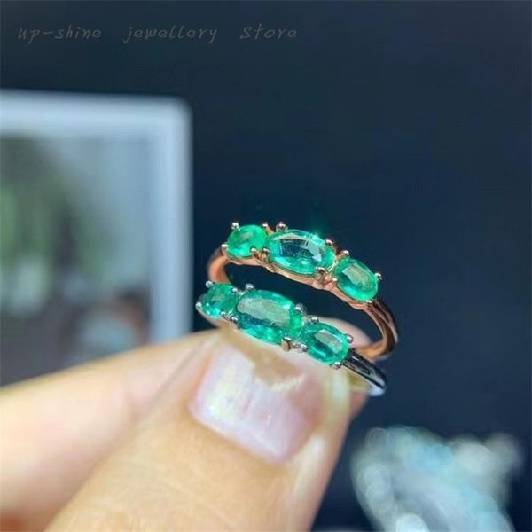 

cluster rings 925 silver inlaid natural emerald ring, women's a gift for girls, Golden;silver