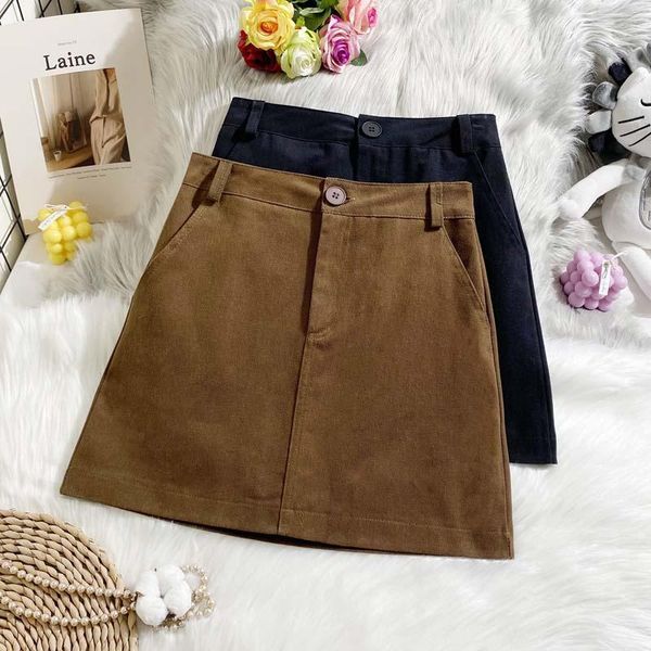 

skirts winter korean version of wild simple pure color high-waisted skirt, female thin, anti-empty bag hip skirt short latr, Black