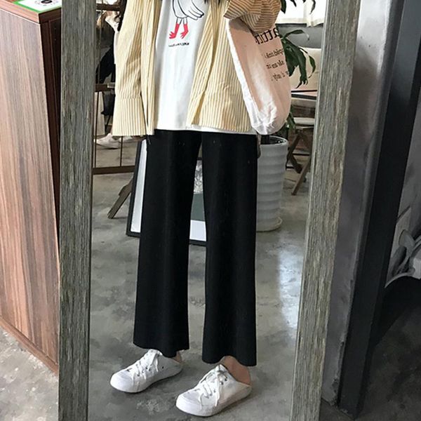 

winter fashion women plush warm casual pants lady wide leg loose high waist slacks female black slim straight trousers women's & capris, Black;white