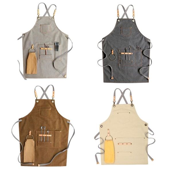 

chef apron cotton canvas cross back adjustable with pockets for women and aprons