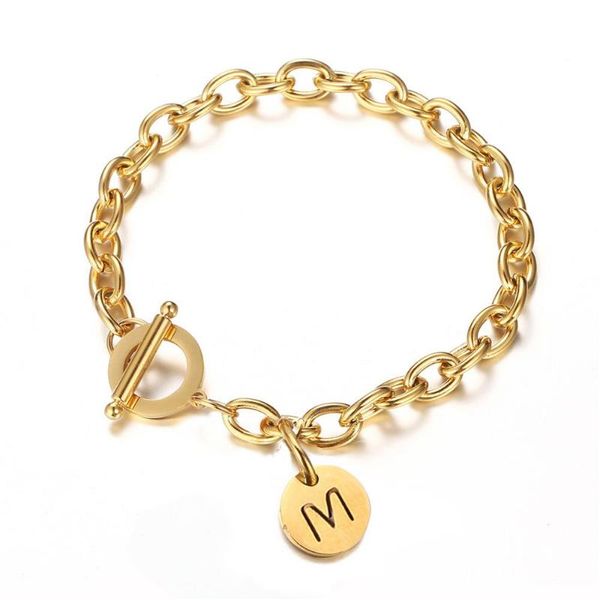 

pulsera pareja 2021 punk golden chain stainless steel a-z 26 letter bracelet for women wedding jewelry gift femme charm bracelets, Golden;silver
