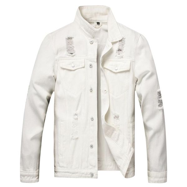 

men's jackets 2021 fall/winter broken hole slim single-breasted side seam pocket casual white denim jacket, Black;brown
