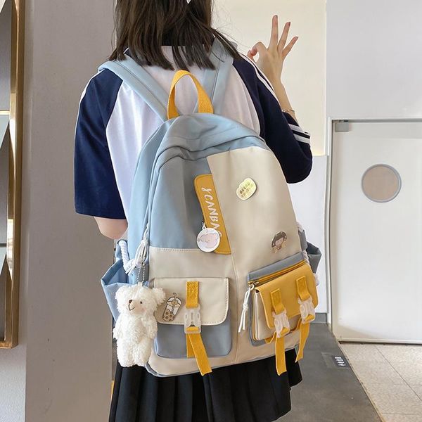 

backpack panelled women multi-pocket schoolbag for teenage girl fashion buckle female nylon bookbag