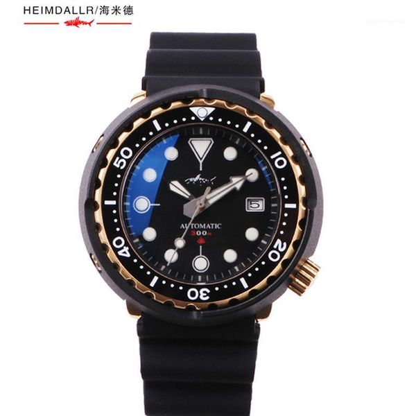 

wristwatches heimdallr 22mm mechanical hand wind automatic self-wind 300m waterproof luminous mens watch, Slivery;brown