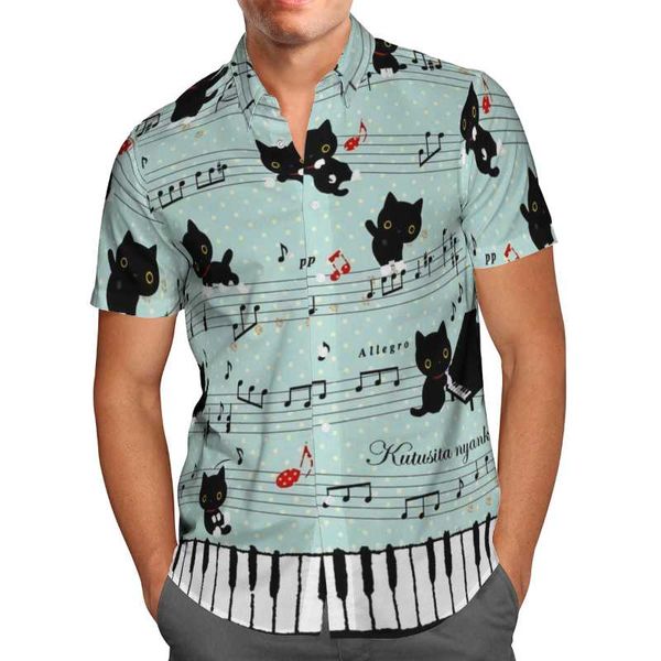 

men's casual shirts animal cat 3d print beach hawaiian 2021 summer shirt short sleeve streetwear oversized 5xl camisa social chemise ho, White;black