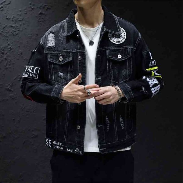Джинсовая куртка мужчины женские хип -хоп уличная одежда панк панк Рейв Стимпанк Мотоцикл ковбойский граффити разорванные джинсы бренда 210923