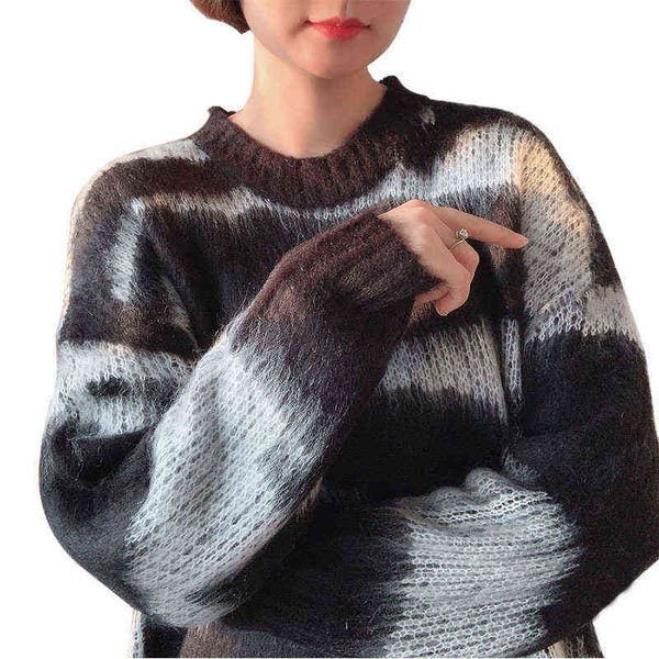 

women's sweaters beautiful black and white striped sea sweater color matching striped round neck pullover knitted for women, White;black