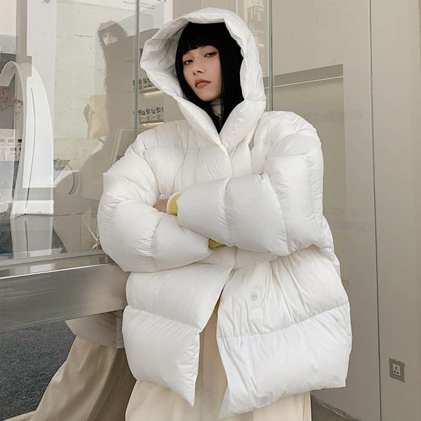 

luxury women's light white goose down jacket short style winter fashion hooded bread clothing trend, Black