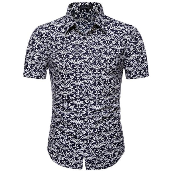 

summer men's casual short-sleeved floral shirts, White;black