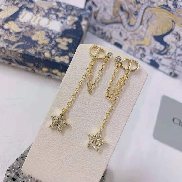 

new tassel female net red star letter pearl high version earrings, Silver