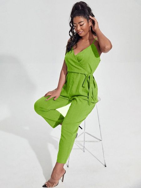 

plus surplice front tie side cami jumpsuit o4k9#, Black