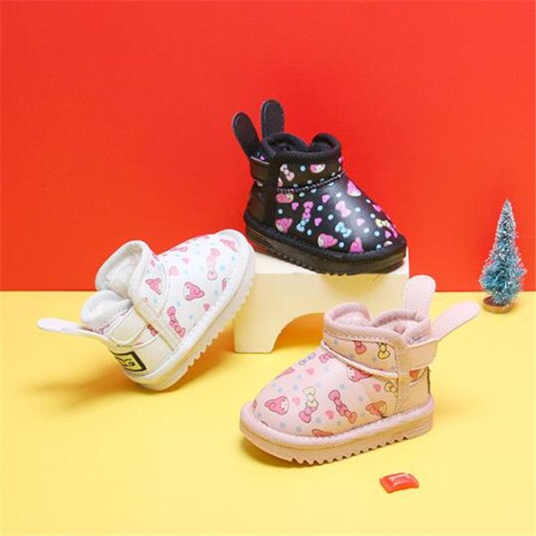 

girls snow boots winter shoes boys soft bottom non-slip baby prewalker thicken warm childen' cotton boot shoe, Black;grey
